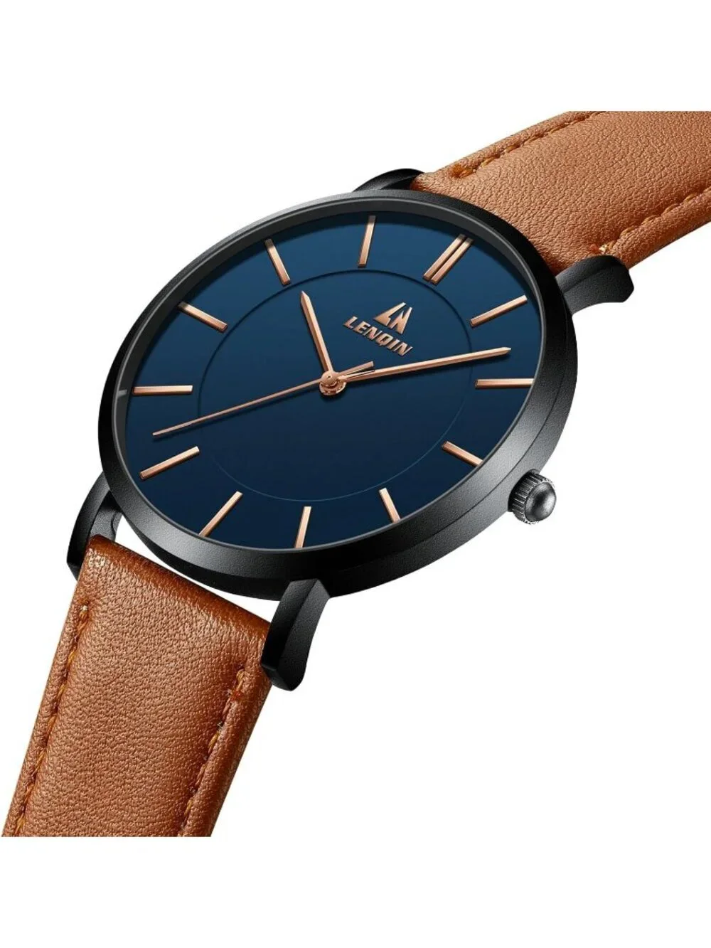 Men Brown And Blue Classic Waterproof Stainless Steel Analog Quartz Luxury Watch